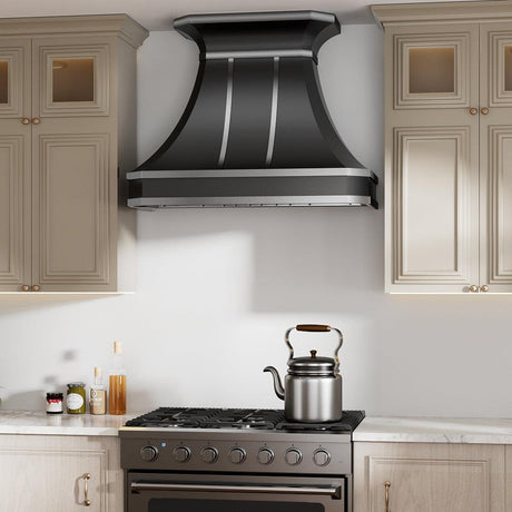 USA Luxury Black Stainless Steel Range Hood with Metal Trim URHS-76-Custom Stainless Steel Range Hood > Luxury Kitchen Hood > High-End Metal Vent Hood-USA Range Hood
