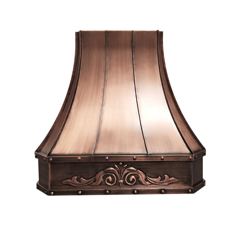 USA Luxury Copper Kitchen Vent Hood With Sculptural Apron URHC-24-Custom Copper Range Hood > Luxury Metal Hood > High-End Kitchen Vent Hood-USA Range Hood