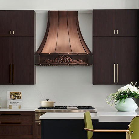 USA Luxury Copper Kitchen Vent Hood With Sculptural Apron URHC-24-Custom Copper Range Hood > Luxury Metal Hood > High-End Kitchen Vent Hood-USA Range Hood