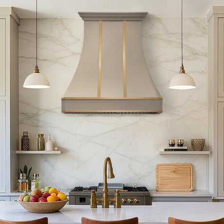 USA Luxury Custom Stainless Steel Range Hood with Handcrafted Brass Accents URHS-80-Custom Stainless Steel Range Hood > Luxury Kitchen Hood > High-End Metal Vent Hood-USA Range Hood