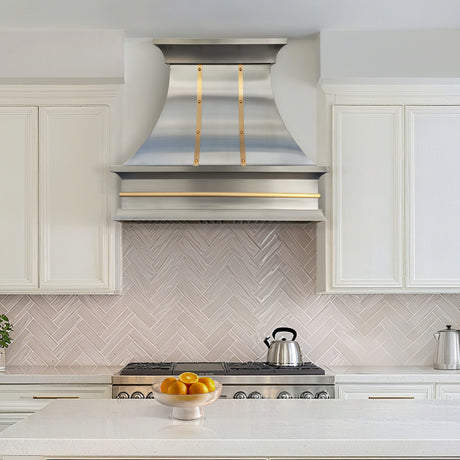 USA Luxury Stainless Steel Custom Vent Hood with Brass Decor URHS-36-Custom Stainless Steel Range Hood > Luxury Kitchen Hood > High-End Metal Vent Hood-USA Range Hood