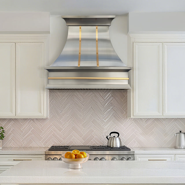 USA Luxury Stainless Steel Custom Vent Hood with Brass Decor URHS-36-Custom Stainless Steel Range Hood > Luxury Kitchen Hood > High-End Metal Vent Hood-USA Range Hood