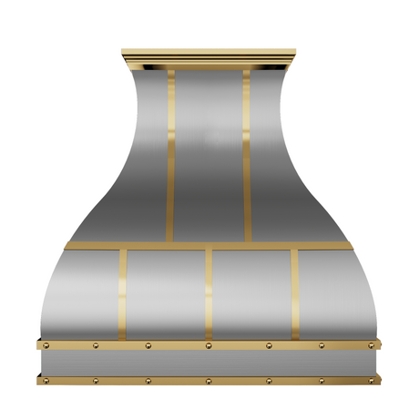 USA Minimal Stainless Steel Vent Hood Featuring Brass Straps URHS-102-Custom Stainless Steel Range Hood > Luxury Kitchen Hood > High-End Metal Vent Hood-USA Range Hood