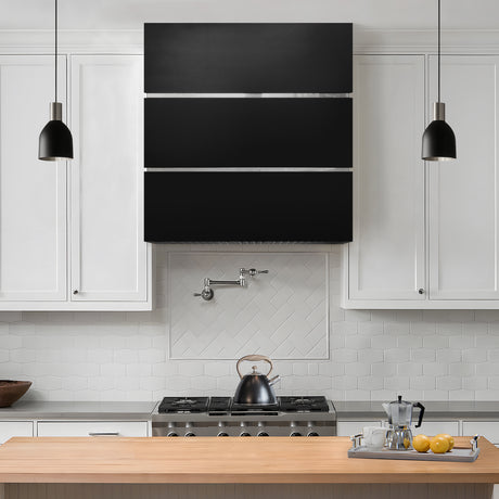 USA Modern Black Box Range Hood with Polished Stainless Accents URHS-104-Custom Stainless Steel Range Hood > Luxury Kitchen Hood > High-End Metal Vent Hood-USA Range Hood