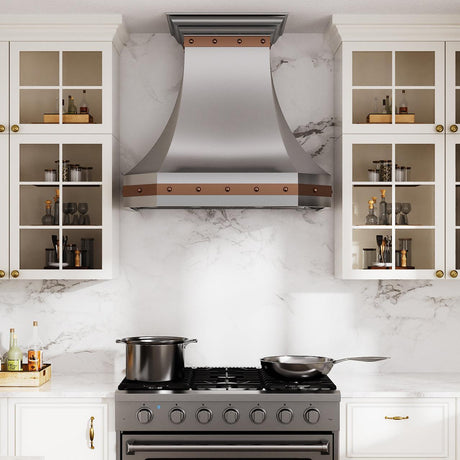 USA Modern Luxury Stainless Steel Range Hood with Copper Straps URHS-68-Custom Stainless Steel Range Hood > Luxury Kitchen Hood > High-End Metal Vent Hood-USA Range Hood