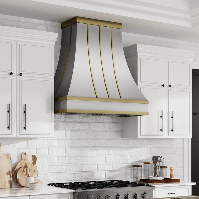 USA Modern Mixed-Metal Range Hood with Stainless Steel and Brass URHS-90-Custom Stainless Steel Range Hood > Luxury Kitchen Hood > High-End Metal Vent Hood-USA Range Hood