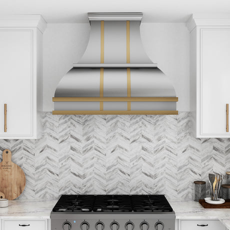 USA Modern Stainless Steel Custom Metal Hood Decorated with Brass URHS-14-Custom Stainless Steel Range Hood > Luxury Kitchen Hood > High-End Metal Vent Hood-USA Range Hood