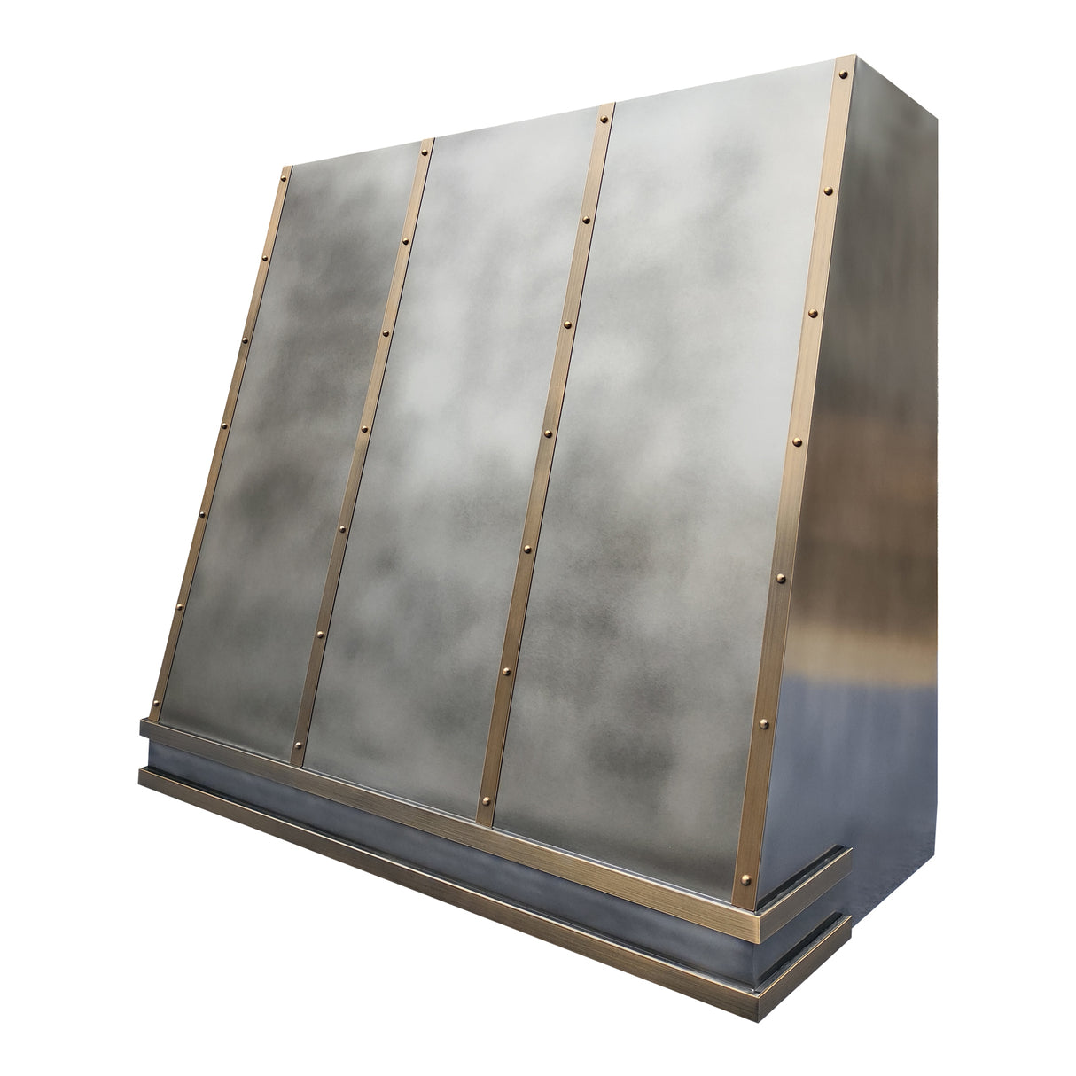 USA Modern Zinc Stove Hood with Decorative Brass Straps URHZ-10-Custom Zinc Range Hood > Luxury Metal Hood > High-End Kitchen Vent Hood-USA Range Hood