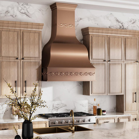 USA Premium Copper Range Hoods with Decorative Pattern URHC-08-Custom Copper Range Hood > Luxury Metal Hood > High-End Kitchen Vent Hood-USA Range Hood