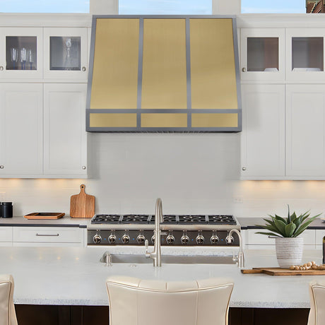 USA Seattle Brass Vent Hood with Stainless Steel Trims URHB-42-Custom Brass Range Hood > Luxury Metal Hood > High-End Kitchen Vent Hood-USA Range Hood