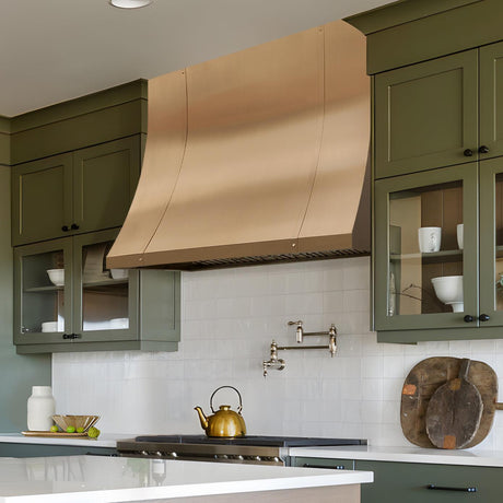 USA Sloped Custom Brushed Brass Range Hood URHB-46-Custom Brass Range Hood > Luxury Metal Hood > High-End Kitchen Vent Hood-USA Range Hood