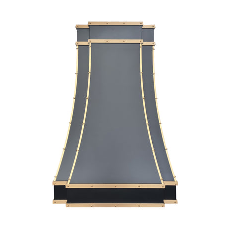 USA Stainless Steel Custom Black Kitchen Hood with Brass Decor URHS-70-Custom Stainless Steel Range Hood > Luxury Kitchen Hood > High-End Metal Vent Hood-USA Range Hood