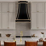 USA Stainless Steel Custom Black Kitchen Hood with Brass Decor URHS-70-Custom Stainless Steel Range Hood > Luxury Kitchen Hood > High-End Metal Vent Hood-USA Range Hood