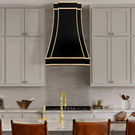 USA Stainless Steel Custom Black Kitchen Hood with Brass Decor URHS-70-Custom Stainless Steel Range Hood > Luxury Kitchen Hood > High-End Metal Vent Hood-USA Range Hood