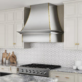 USA Stainless Steel Custom Kitchen Vent Hoods with Brass Trims URHS-22-Custom Stainless Steel Range Hood > Luxury Kitchen Hood > High-End Metal Vent Hood-USA Range Hood