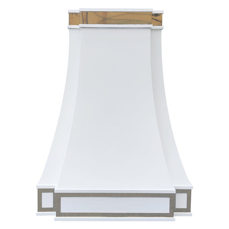 USA Stainless Steel White Custom Range Hood with Brass Accent URHS-42-Custom Stainless Steel Range Hood > Luxury Kitchen Hood > High-End Metal Vent Hood-USA Range Hood