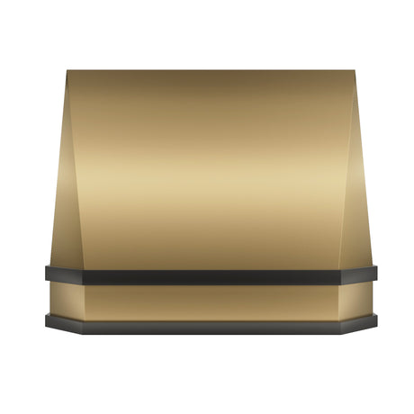 USA Tapered Brass Kitchen Hood with Black Strap URHB-10-Custom Brass Range Hood > Luxury Metal Hood > High-End Kitchen Vent Hood-USA Range Hood