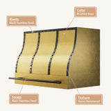 USA Texas Brass Kitchen Hoods with Black Rivets and Straps URHB-23-Custom Brass Range Hood > Luxury Metal Hood > High-End Kitchen Vent Hood-USA Range Hood