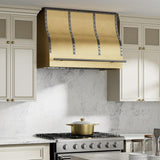 USA Texas Brass Kitchen Hoods with Black Rivets and Straps URHB-23-Custom Brass Range Hood > Luxury Metal Hood > High-End Kitchen Vent Hood-USA Range Hood