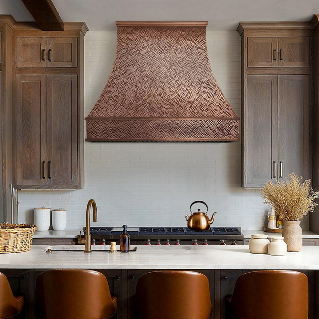 USA Texas Custom Copper Kitchen Hood with Heavy Hammered Texture URHC-37-Custom Copper Range Hood > Luxury Metal Hood > High-End Kitchen Vent Hood-USA Range Hood