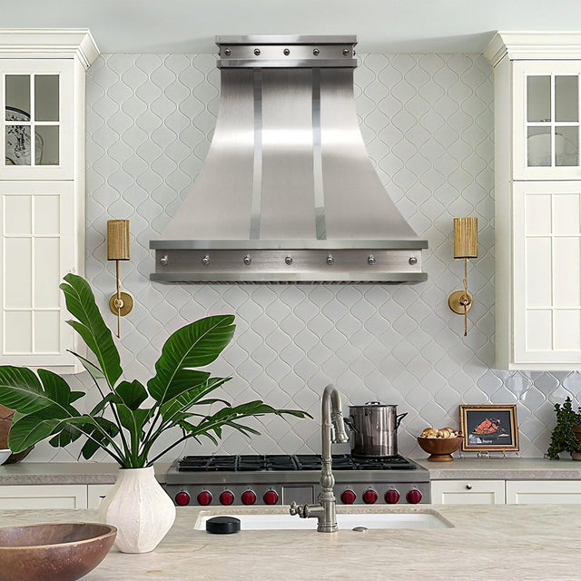 USA Texas Modern Range Hood Stainless Steel with Polished Straps URHS-61-Custom Stainless Steel Range Hood > Luxury Kitchen Hood > High-End Metal Vent Hood-USA Range Hood