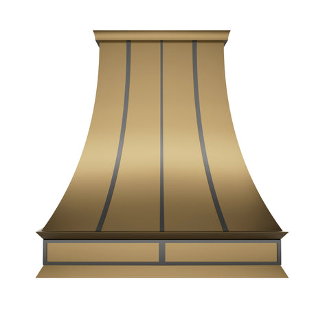 USA Wall Mount Brass Vent Hood with Dark Straps URHB-07-Custom Brass Range Hood > Luxury Metal Hood > High-End Kitchen Vent Hood-USA Range Hood