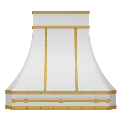 USA White Luxury stainless Steel Vent Hood with Brass Pot Rack URHS-109-Custom Stainless Steel Range Hood > Luxury Kitchen Hood > High-End Metal Vent Hood-USA Range Hood