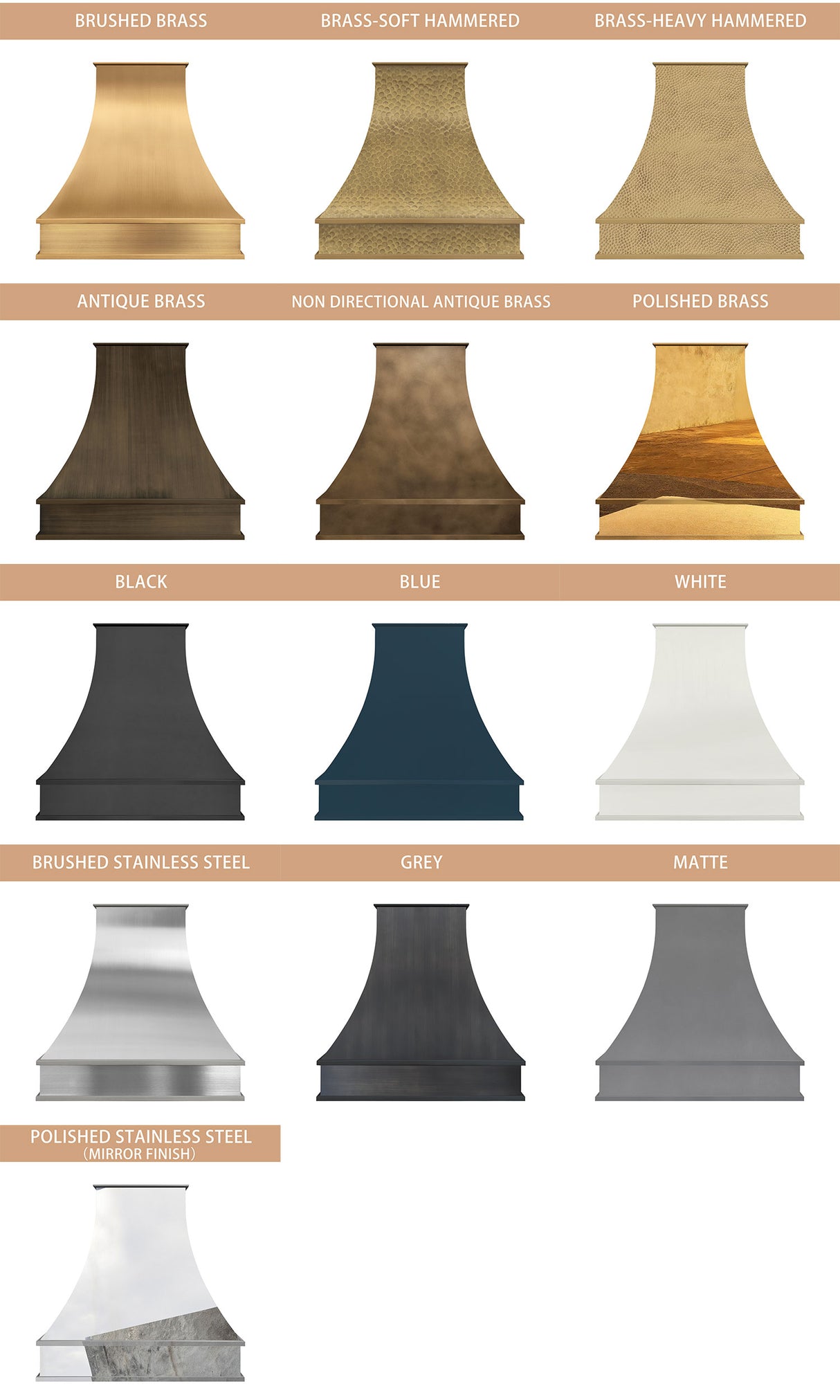 USA White Luxury stainless Steel Vent Hood with Brass Pot Rack URHS-109-Custom Stainless Steel Range Hood > Luxury Kitchen Hood > High-End Metal Vent Hood-USA Range Hood