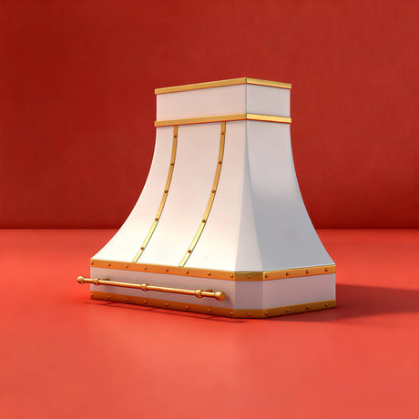 USA White Luxury stainless Steel Vent Hood with Brass Pot Rack URHS-109-Custom Stainless Steel Range Hood > Luxury Kitchen Hood > High-End Metal Vent Hood-USA Range Hood