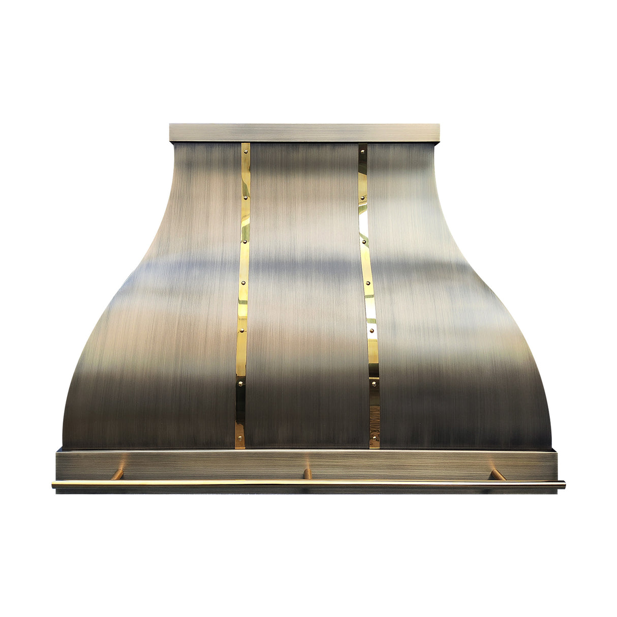 USA Antique Brass Range Hood with Artisan Pot Rack URHB-80