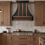 USA Artisan Black Stainless Steel Kitchen Hood with Antique Copper Straps URHS-267