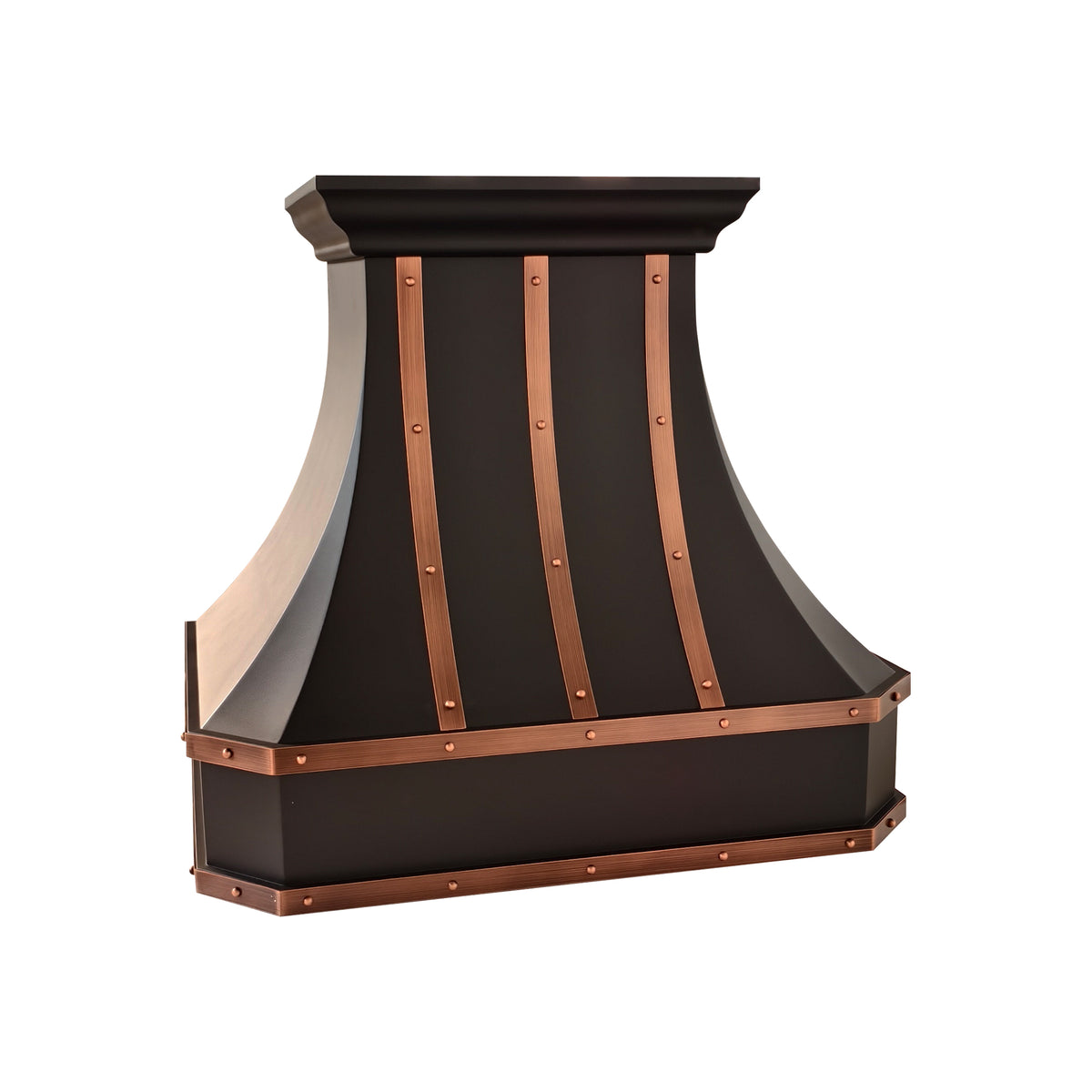 USA Artisan Black Stainless Steel Kitchen Hood with Antique Copper Straps URHS-267
