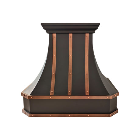 USA Artisan Black Stainless Steel Kitchen Hood with Antique Copper Straps URHS-267