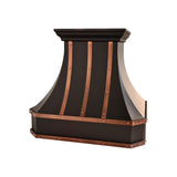 USA Artisan Black Stainless Steel Kitchen Hood with Antique Copper Straps URHS-267
