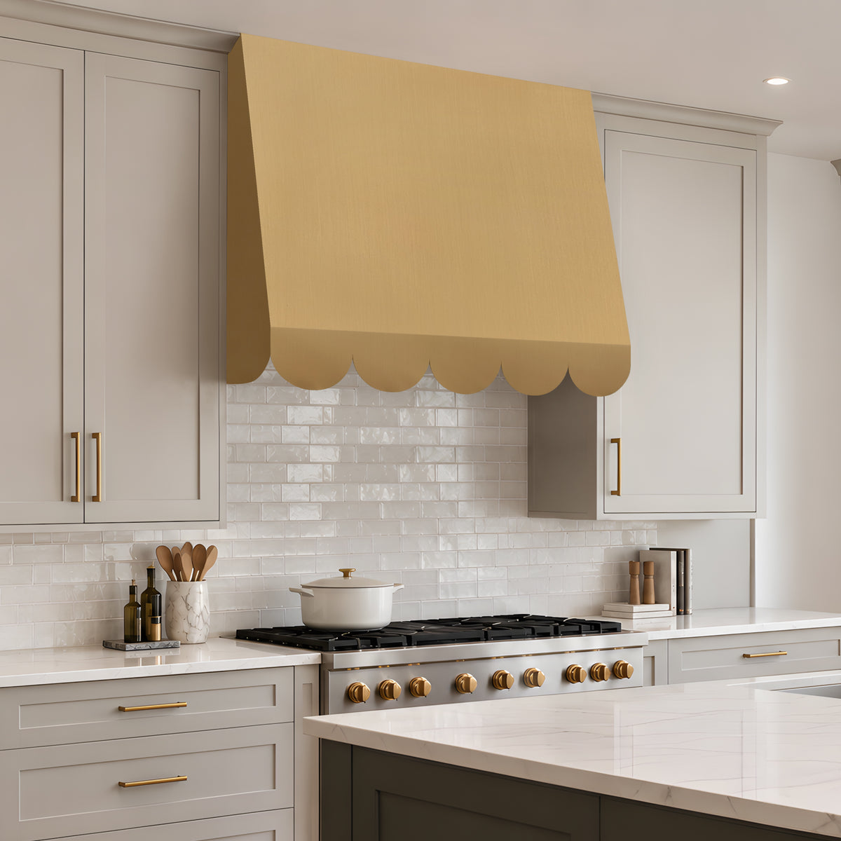 USA Artisan Brass Kitchen Hood with Custom Apron URHB-160