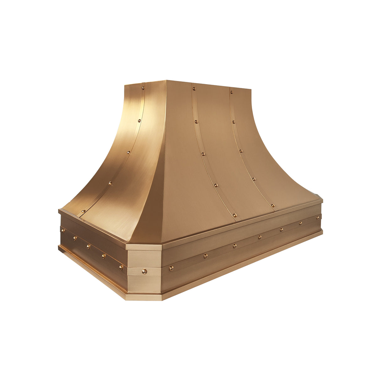 USA Artisan Brass Range Hood Featuring Handmade Straps and Rivets URHB-138
