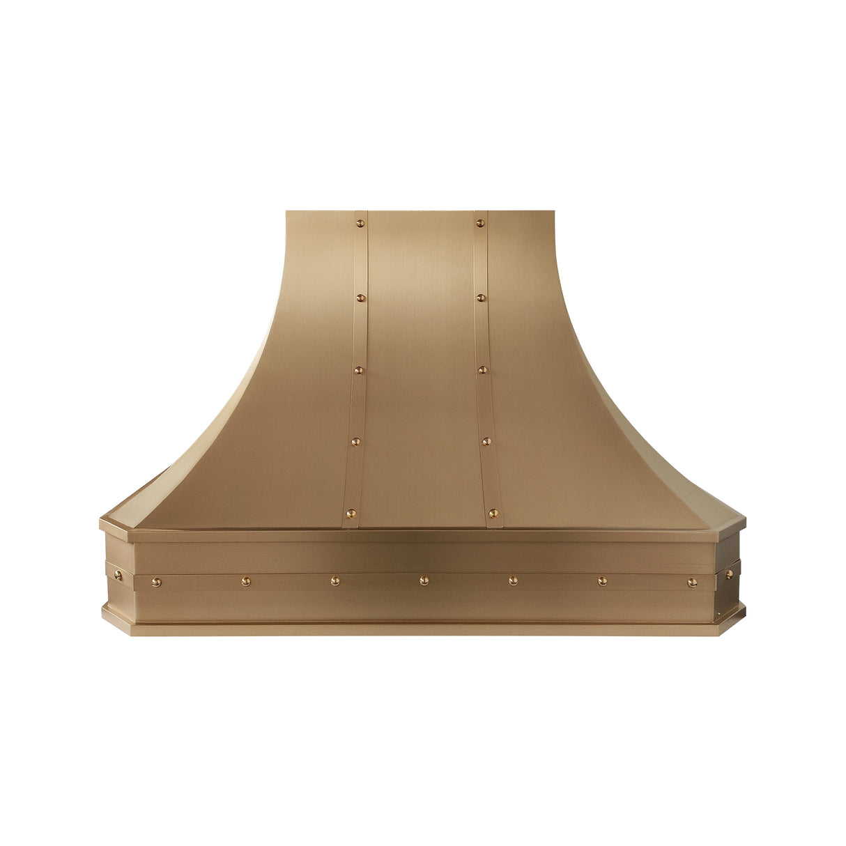 USA Artisan Brass Range Hood Featuring Handmade Straps and Rivets URHB-138