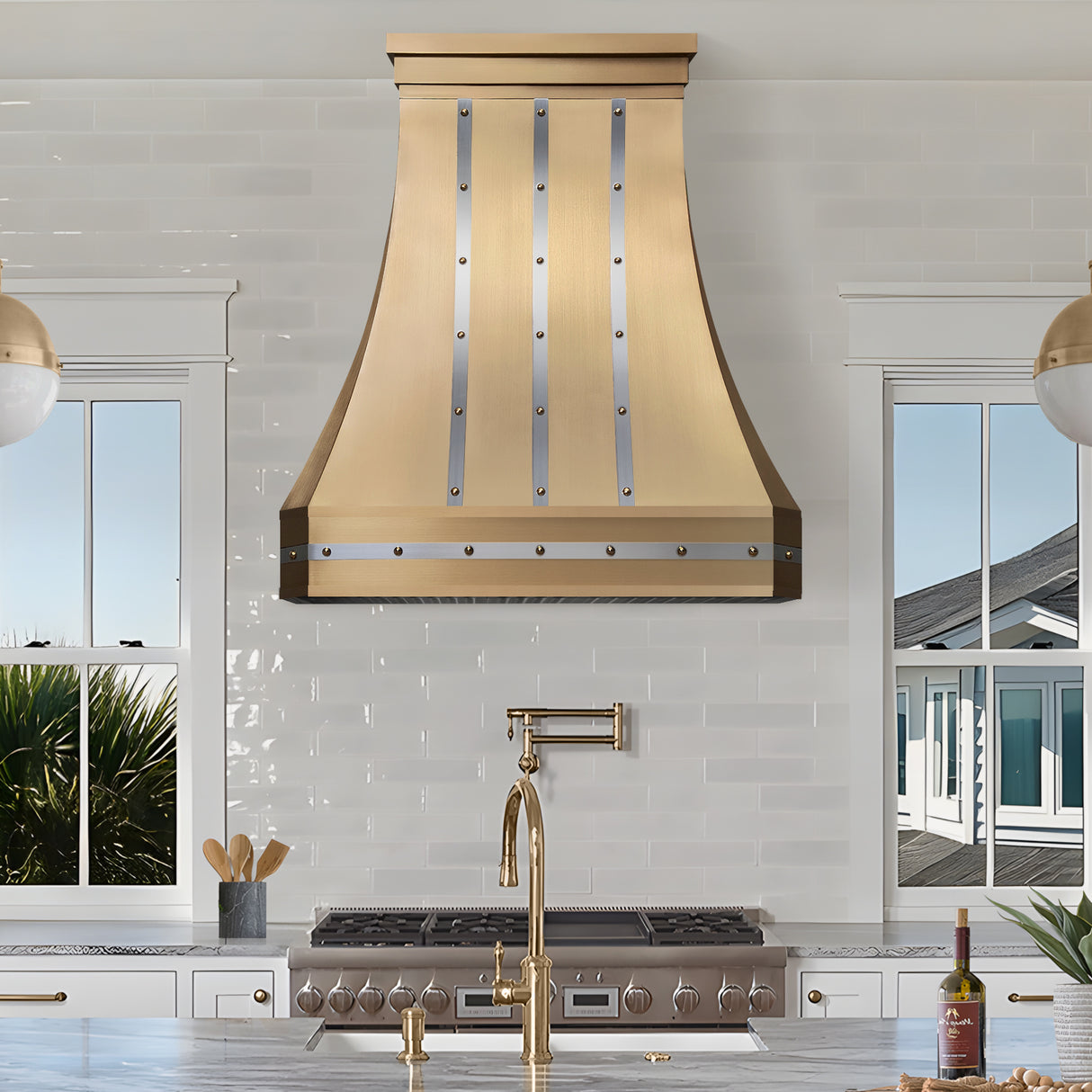 USA Artisan Brass Range Hood Featuring Stainless Steel Straps URHB-89