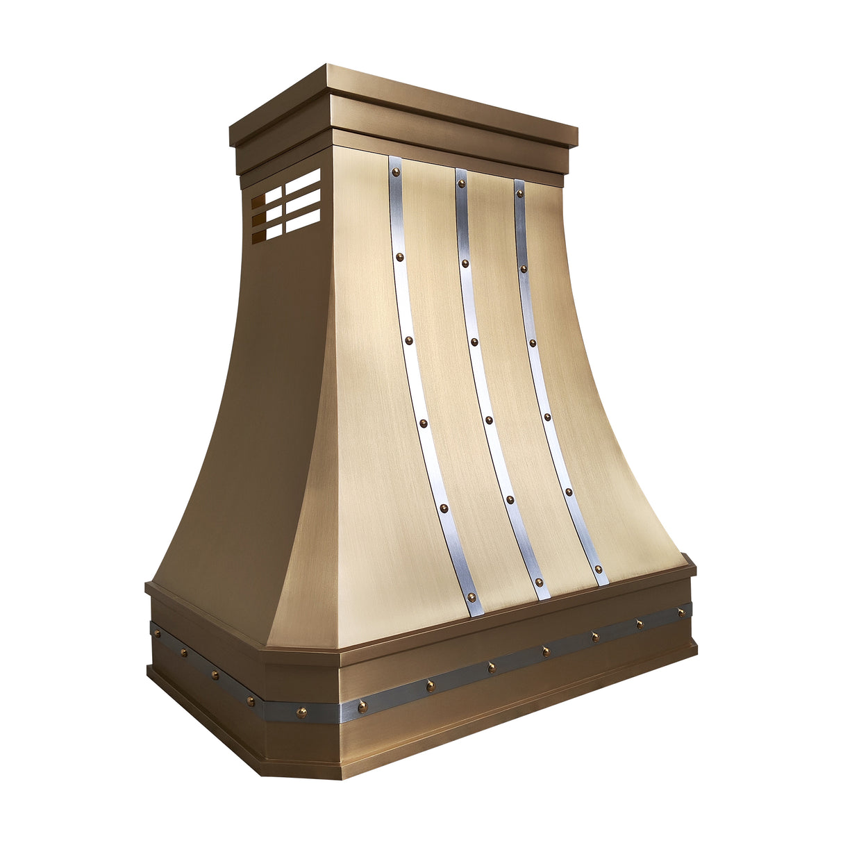 USA Artisan Brass Range Hood Featuring Stainless Steel Straps URHB-89