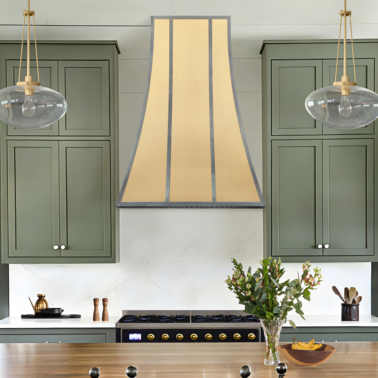 USA Artisan Brass Stove Hood Featuring Stainless Steel Straps URHB-83