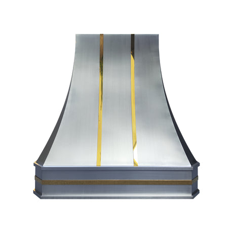 USA Artisan Brushed Stainless Steel Vent Hood Featuring Brass Details URHS-132