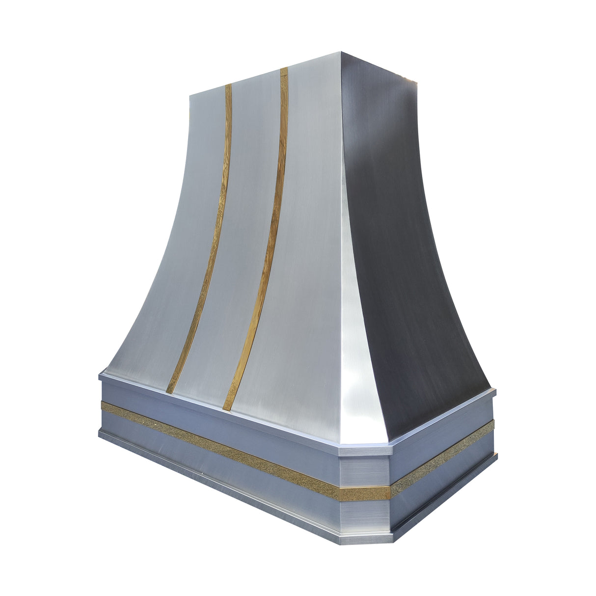 USA Artisan Brushed Stainless Steel Vent Hood Featuring Brass Details URHS-132