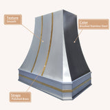 USA Artisan Brushed Stainless Steel Vent Hood Featuring Brass Details URHS-132
