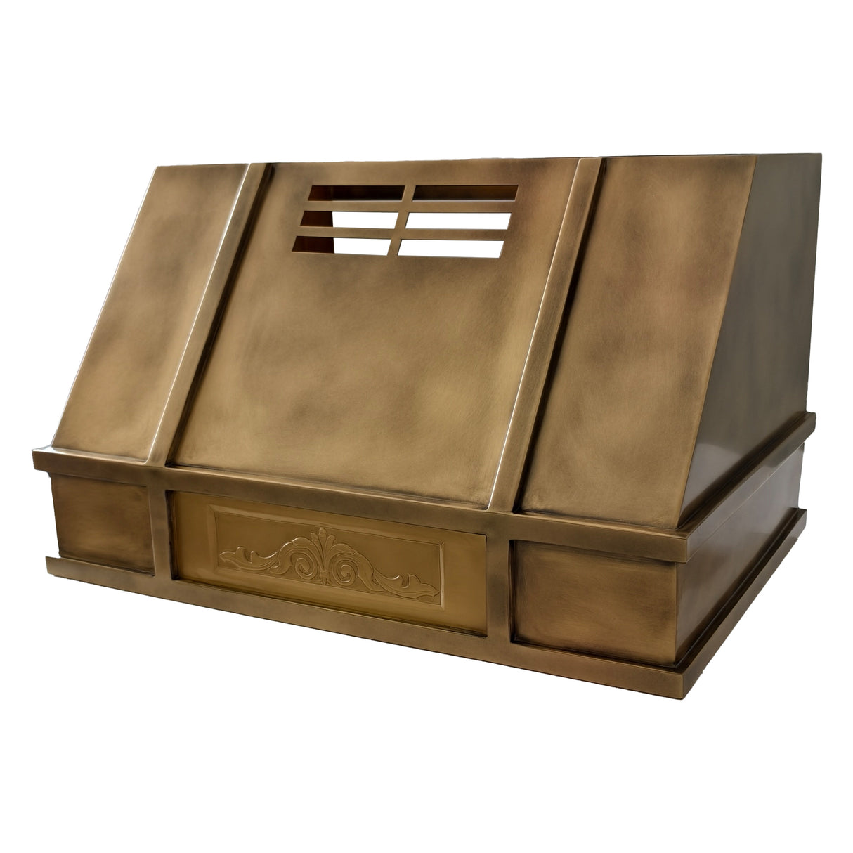 USA Artisan Custom Brass Stove Hood with Handmade Apron URHB-154