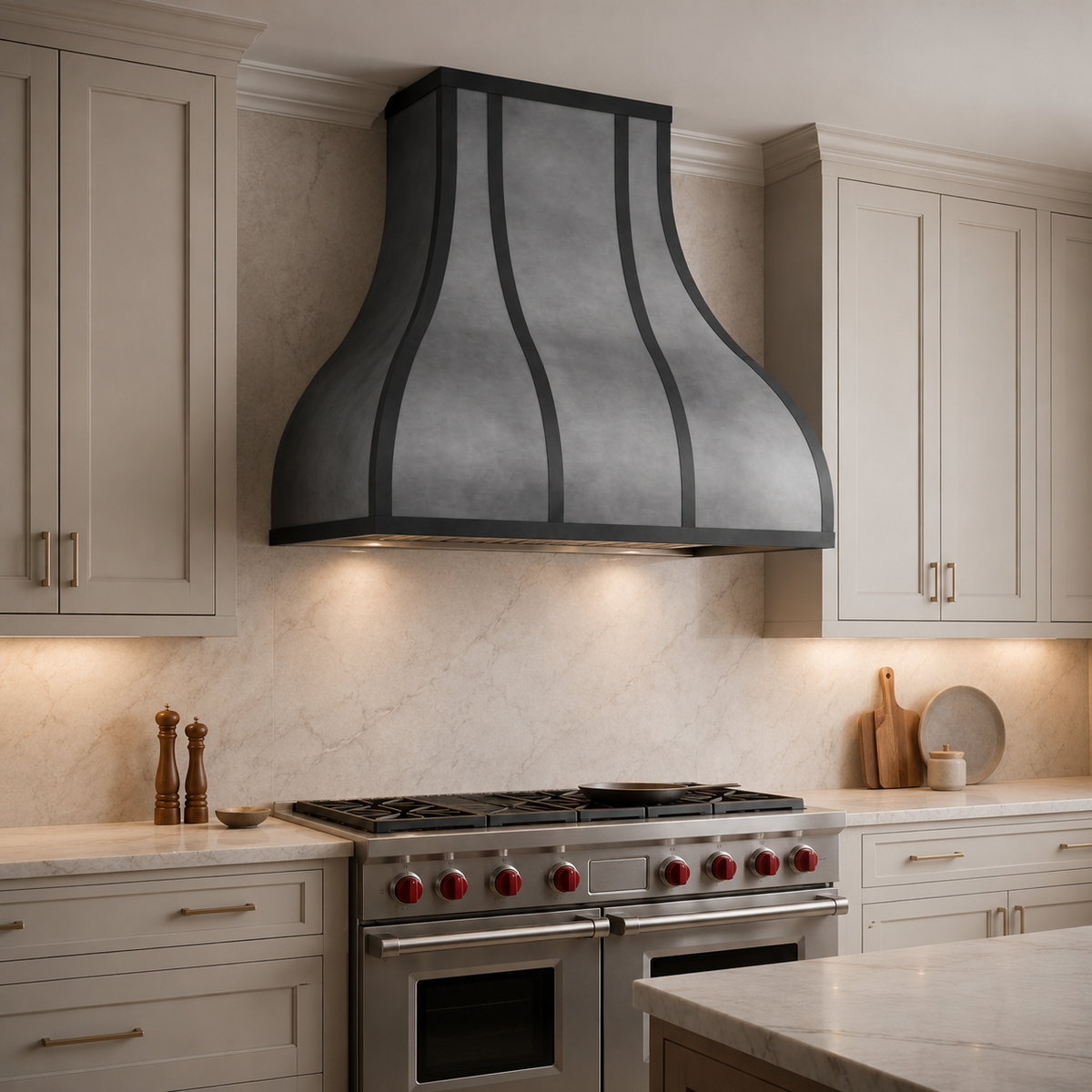 USA Artisan Custom Zinc Vent Hood with Bell Shaped URHZ-30
