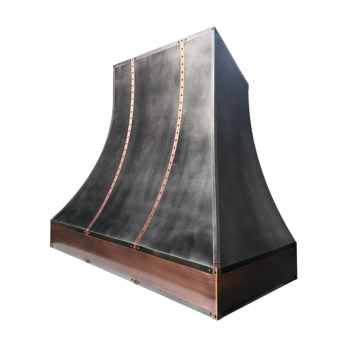 USA Artisan Dark Zinc Vent Hood with Antique Copper Straps URHZ-22
