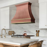 USA Artisan Natural Copper Kitchen Vent Hood with Brass Strpas URHC-94