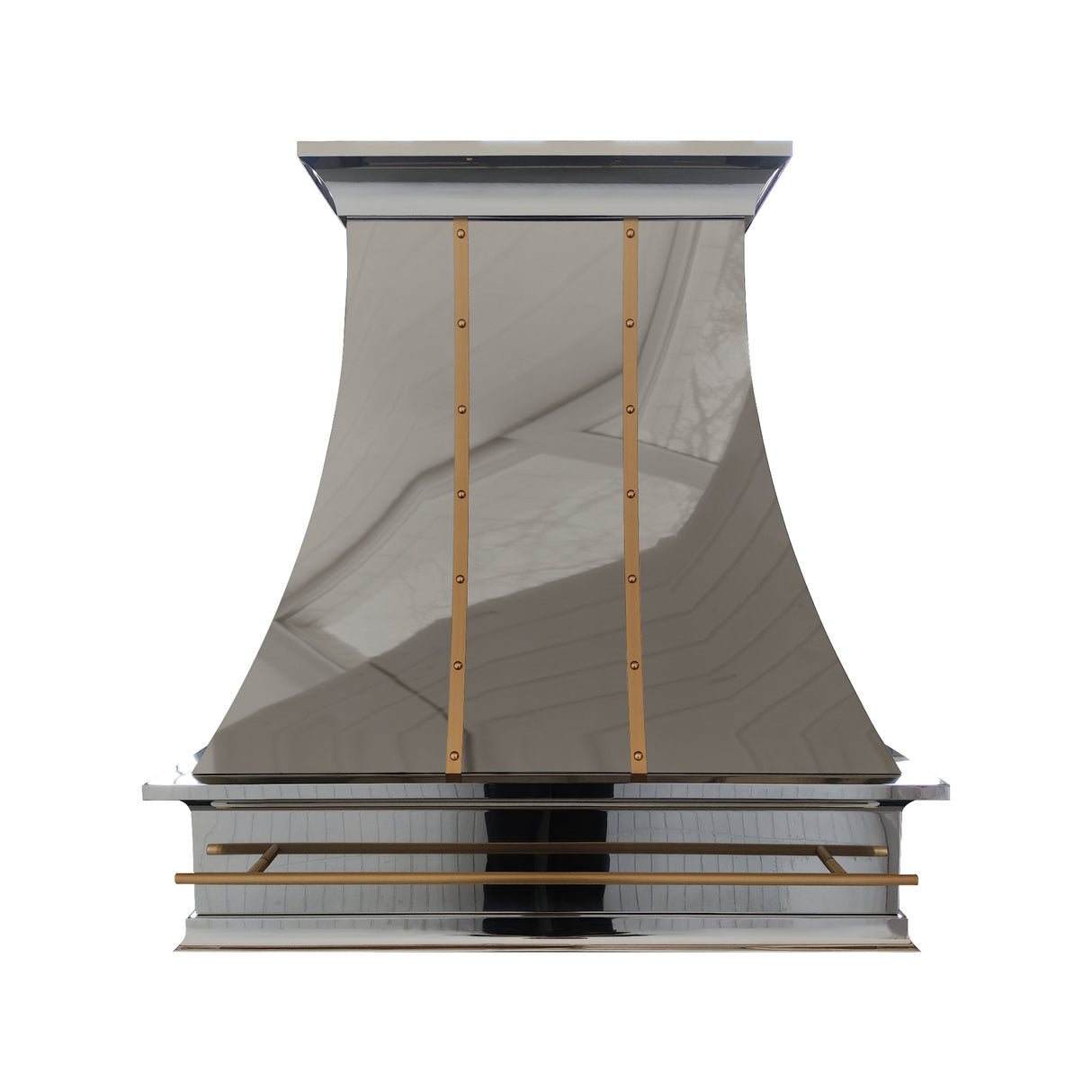 USA Artisan Stainless Steel Stove Hood with Brass Pot Rack URHS-250