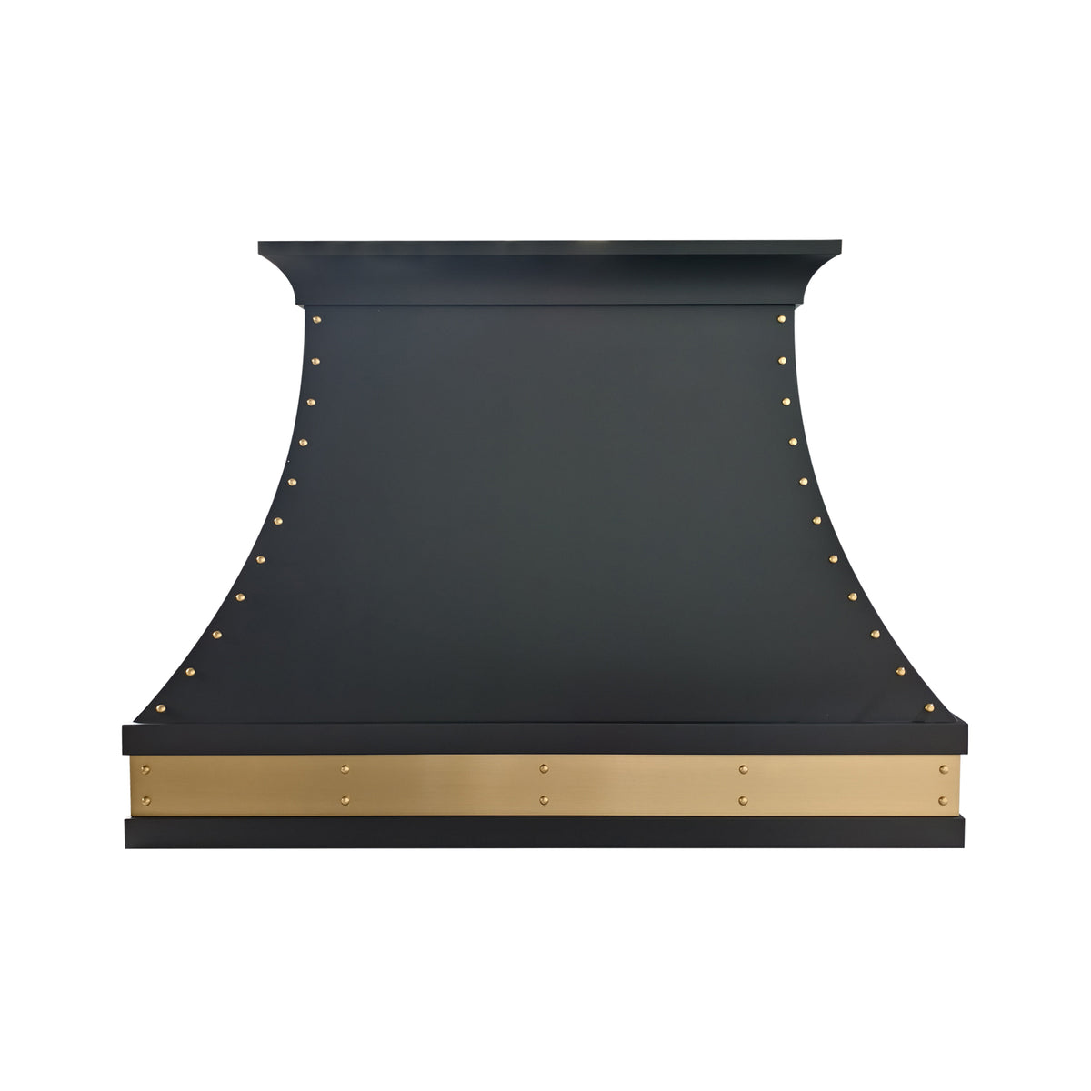 USA Black Custom Stainless Steel Vent Hood with Artisan Brass Apron URHS-268