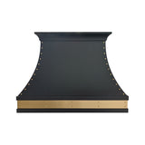 USA Black Custom Stainless Steel Vent Hood with Artisan Brass Apron URHS-268